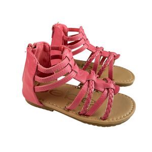 Bebe Girls Gladiator Sandals Size 10 Pink Faux Leather Strappy Back Zip